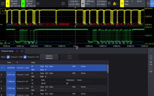 Keysight HD3 Dual-Bus Time-Interleaved Protocol Lister Display